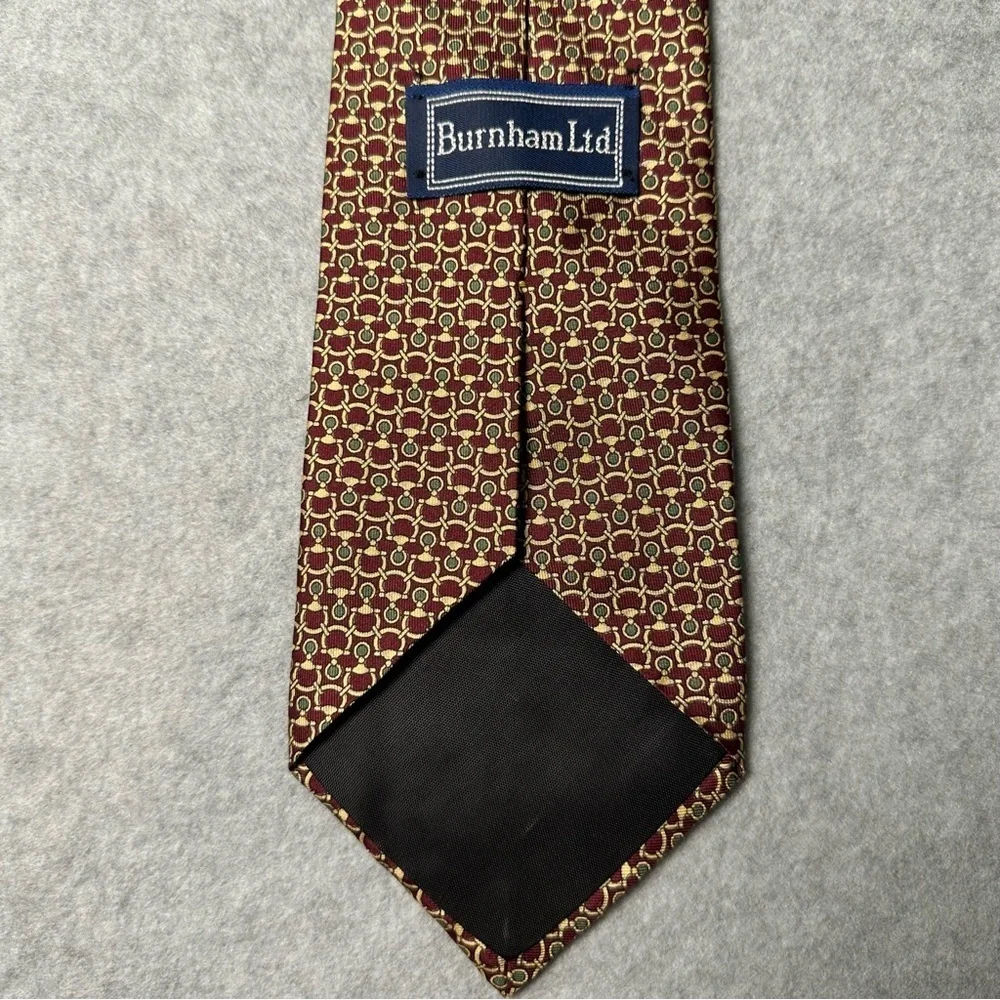 Burnham Ltd Silk Tie Burgundy Gold Geometric Pattern Men's Necktie
